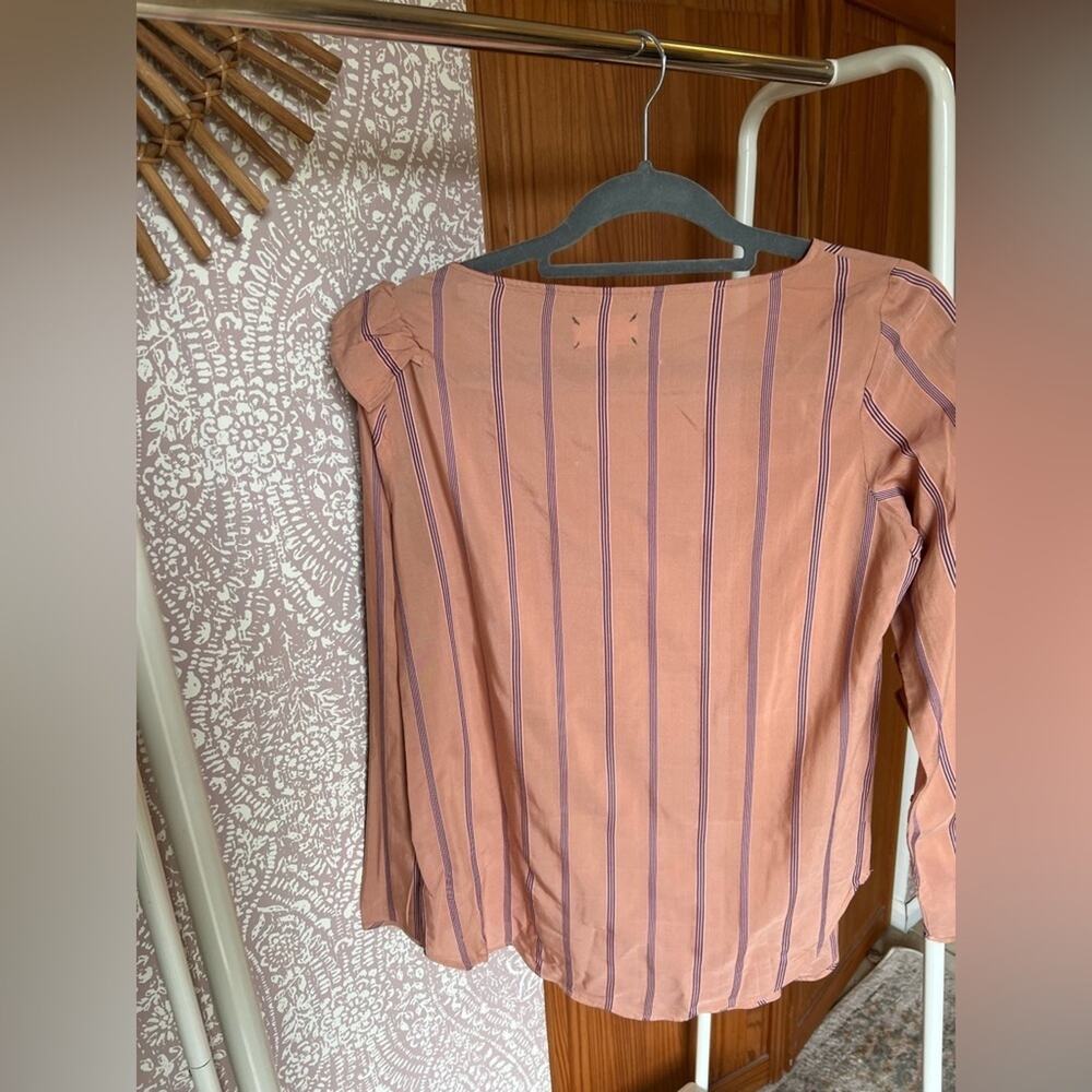 Lou & Grey Long Ruffle Sleeve Pink Striped Business Casual Blouse - Picture 5 of 5